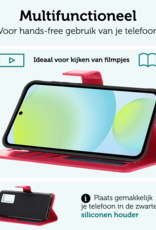 Forterra Hoesje Geschikt voor Samsung S24 FE Book Case Kunstleer Hoes Met 2x Screenprotector - Hoes Geschikt voor Samsung Galaxy S24 FE Hoesje Bookcase Met Pasjeshouder - Donkerroze