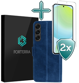 Forterra Forterra Samsung Galaxy S24 FE Hoesje Bookcase Met 2x Screenprotector - Donkerblauw