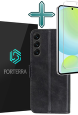Forterra Hoesje Geschikt voor Samsung S24 FE Book Case Kunstleer Hoes Met Screenprotector - Hoes Geschikt voor Samsung Galaxy S24 FE Hoesje Bookcase Met Pasjeshouder - Zwart