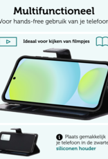 Forterra Hoesje Geschikt voor Samsung S24 FE Book Case Kunstleer Hoes Met Screenprotector - Hoes Geschikt voor Samsung Galaxy S24 FE Hoesje Bookcase Met Pasjeshouder - Zwart