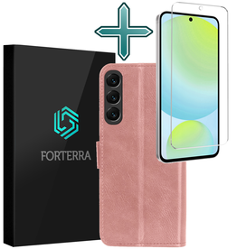 Forterra Forterra Samsung Galaxy S24 FE Hoesje Bookcase Met Screenprotector - Rose Goud