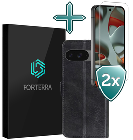 Forterra Forterra Google Pixel 9 Hoesje Bookcase Met 2x Screenprotector - Zwart