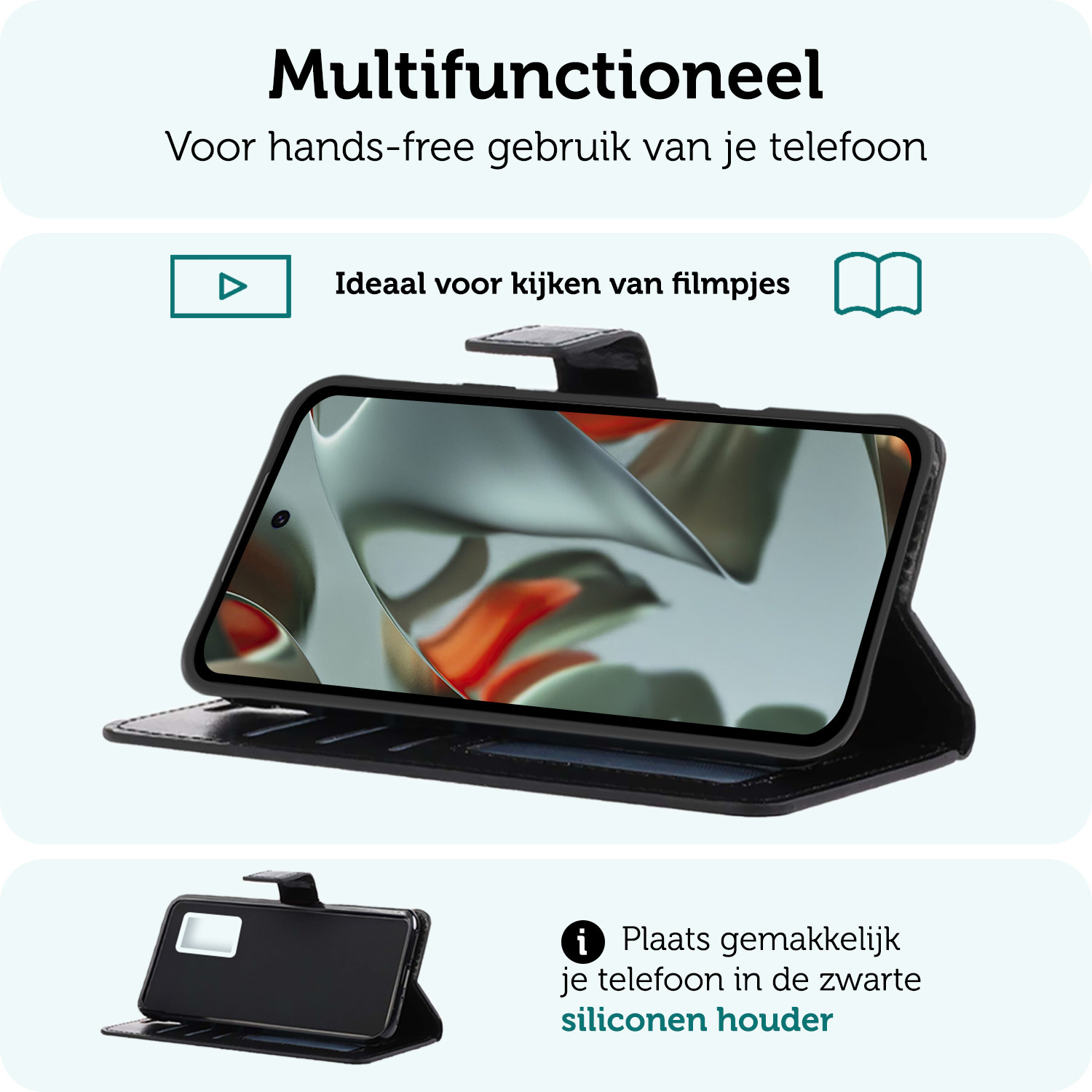 Forterra Hoesje Geschikt voor Google Pixel 9 Hoesje Book Case Hoes Portemonnee Cover Walletcase Met 2x Screenprotector - Hoes Geschikt voor Google Pixel 9 Hoes Bookcase Hoesje - Zwart