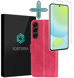 Forterra Forterra Samsung Galaxy S24 FE Hoesje Bookcase Met Screenprotector - Donkerroze