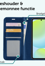 Forterra Hoesje Geschikt voor Samsung S24 FE Book Case Kunstleer Hoes Met Screenprotector - Hoes Geschikt voor Samsung Galaxy S24 FE Hoesje Bookcase Met Pasjeshouder - Donkerblauw