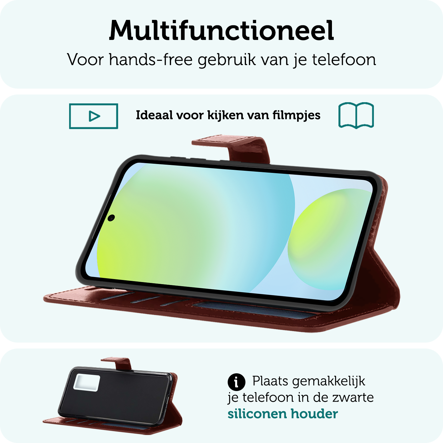 Forterra Hoesje Geschikt voor Samsung S24 FE Book Case Kunstleer Hoes Met Screenprotector - Hoes Geschikt voor Samsung Galaxy S24 FE Hoesje Bookcase Met Pasjeshouder - Bruin