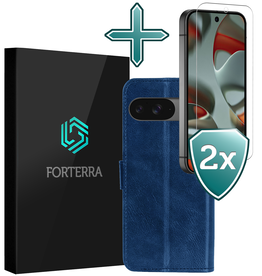 Forterra Forterra Google Pixel 9 Hoesje Bookcase Met 2x Screenprotector - Donkerblauw