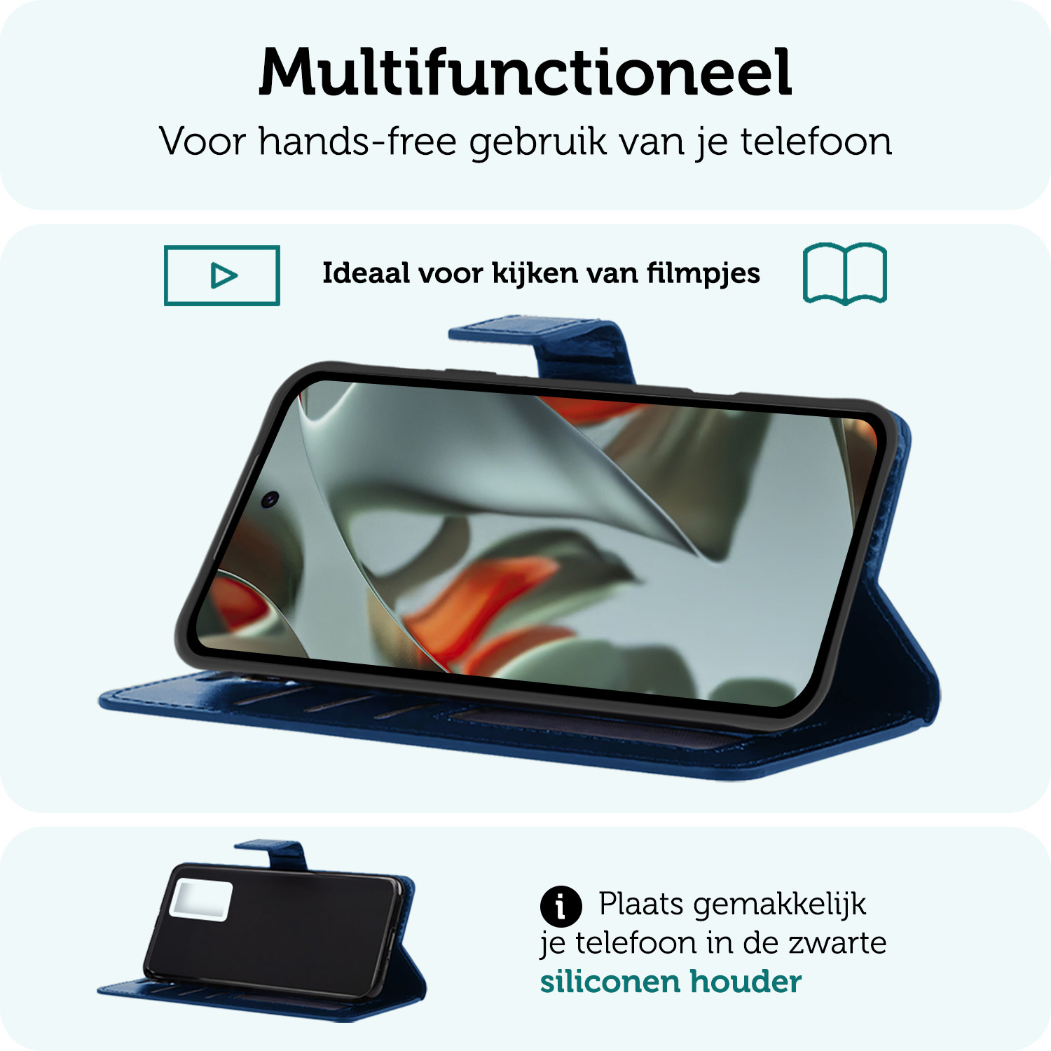 Forterra Hoesje Geschikt voor Google Pixel 9 Hoesje Book Case Hoes Portemonnee Cover Walletcase Met 2x Screenprotector - Hoes Geschikt voor Google Pixel 9 Hoes Bookcase Hoesje - Donkerblauw