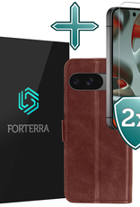 Forterra Hoesje Geschikt voor Google Pixel 9 Hoesje Book Case Hoes Portemonnee Cover Walletcase Met 2x Screenprotector - Hoes Geschikt voor Google Pixel 9 Hoes Bookcase Hoesje - Bruin