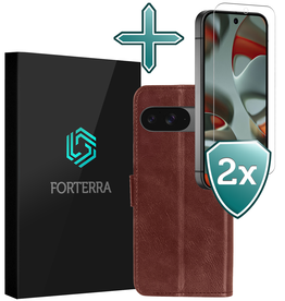 Forterra Forterra Google Pixel 9 Hoesje Bookcase Met 2x Screenprotector - Bruin