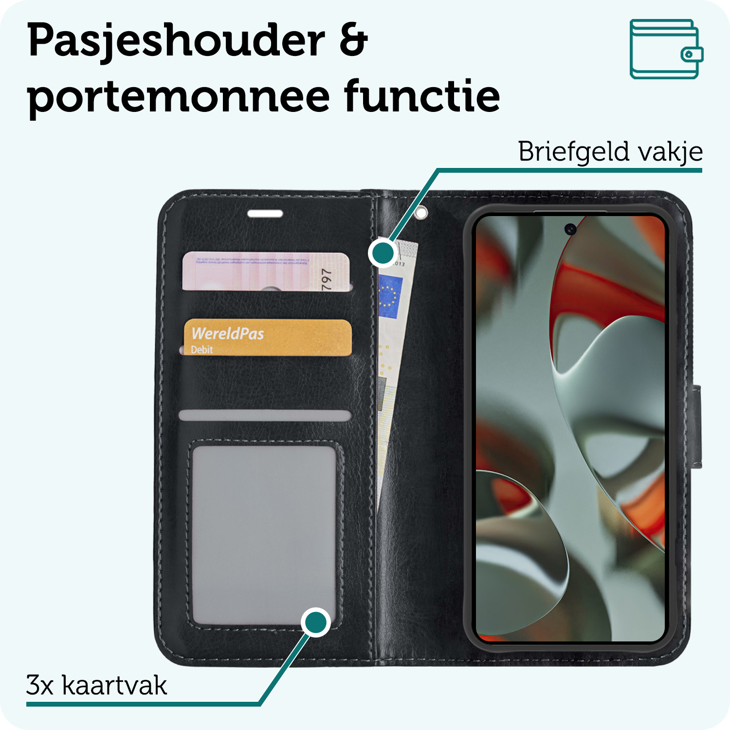 Forterra Hoesje Geschikt voor Google Pixel 9 Hoesje Book Case Hoes Portemonnee Cover Walletcase Met Screenprotector - Hoes Geschikt voor Google Pixel 9 Hoes Bookcase Hoesje - Zwart