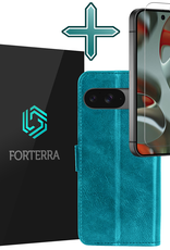 Forterra Hoesje Geschikt voor Google Pixel 9 Hoesje Book Case Hoes Portemonnee Cover Walletcase Met Screenprotector - Hoes Geschikt voor Google Pixel 9 Hoes Bookcase Hoesje - Turquoise