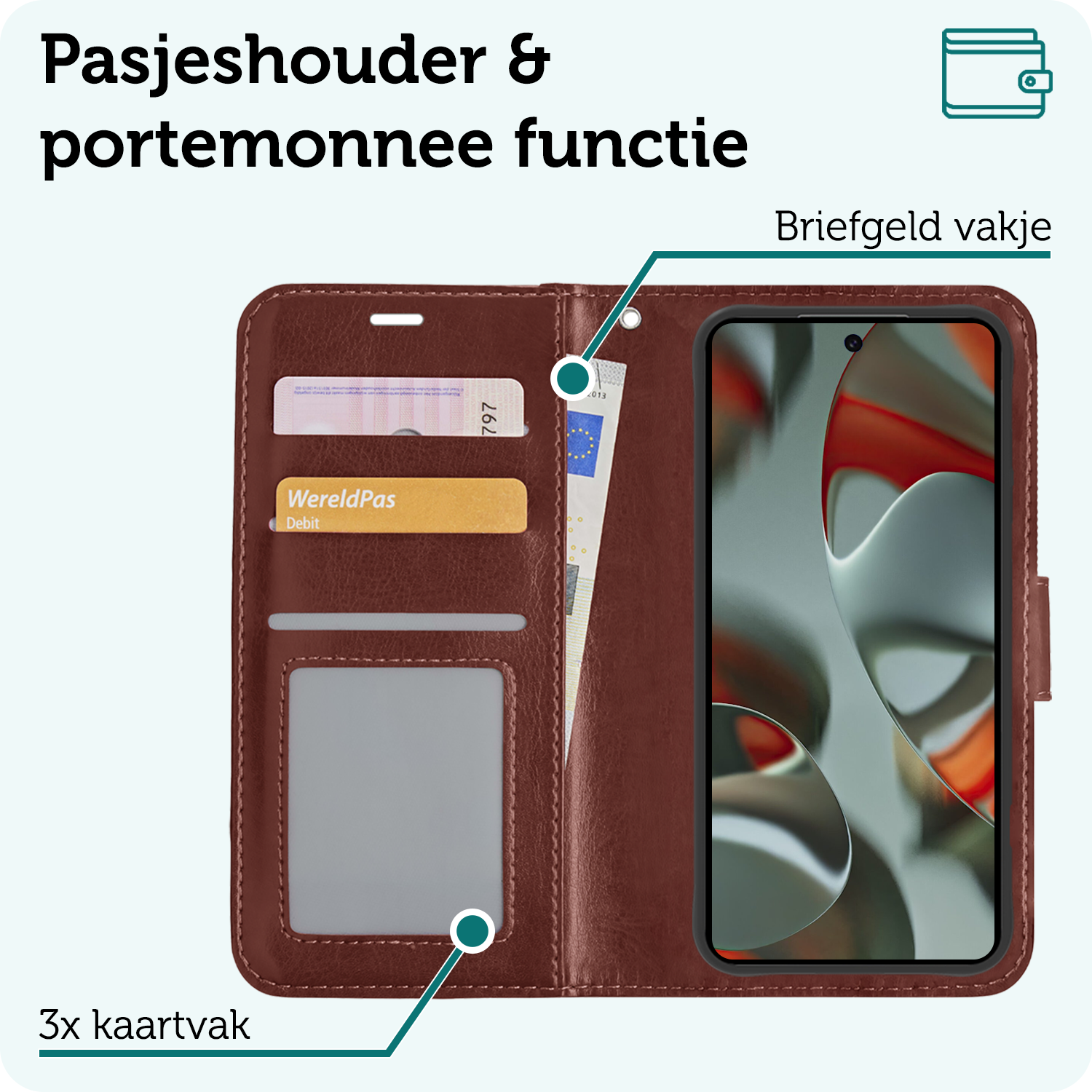 Forterra Hoesje Geschikt voor Google Pixel 9 Hoesje Book Case Hoes Portemonnee Cover Walletcase Met Screenprotector - Hoes Geschikt voor Google Pixel 9 Hoes Bookcase Hoesje - Bruin