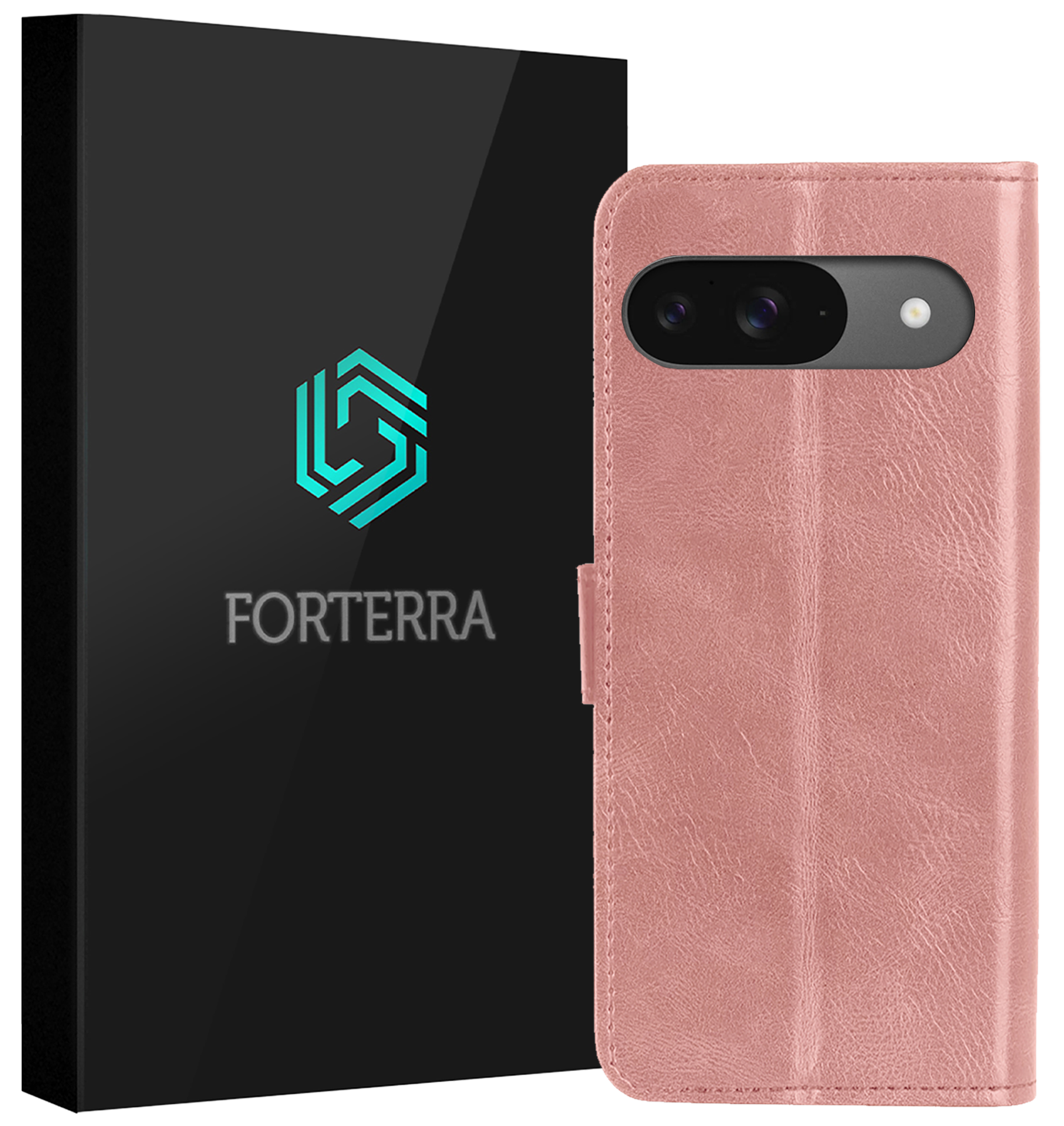 Forterra Hoesje Geschikt voor Google Pixel 9 Hoesje Book Case Hoes Portemonnee Cover Walletcase - Hoes Geschikt voor Google Pixel 9 Hoes Bookcase Hoesje - Rosé goud