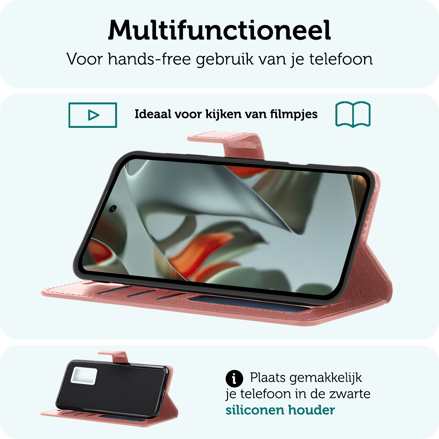 Forterra Hoesje Geschikt voor Google Pixel 9 Hoesje Book Case Hoes Portemonnee Cover Walletcase - Hoes Geschikt voor Google Pixel 9 Hoes Bookcase Hoesje - Rosé goud