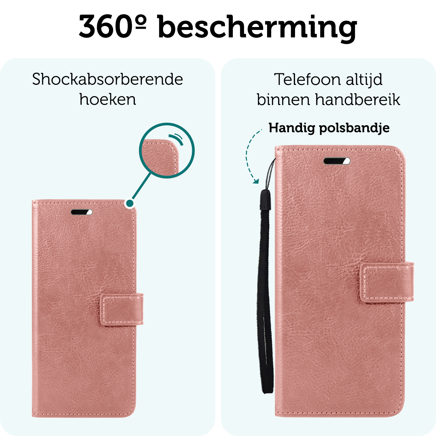 Forterra Hoesje Geschikt voor Google Pixel 9 Hoesje Book Case Hoes Portemonnee Cover Walletcase - Hoes Geschikt voor Google Pixel 9 Hoes Bookcase Hoesje - Rosé goud