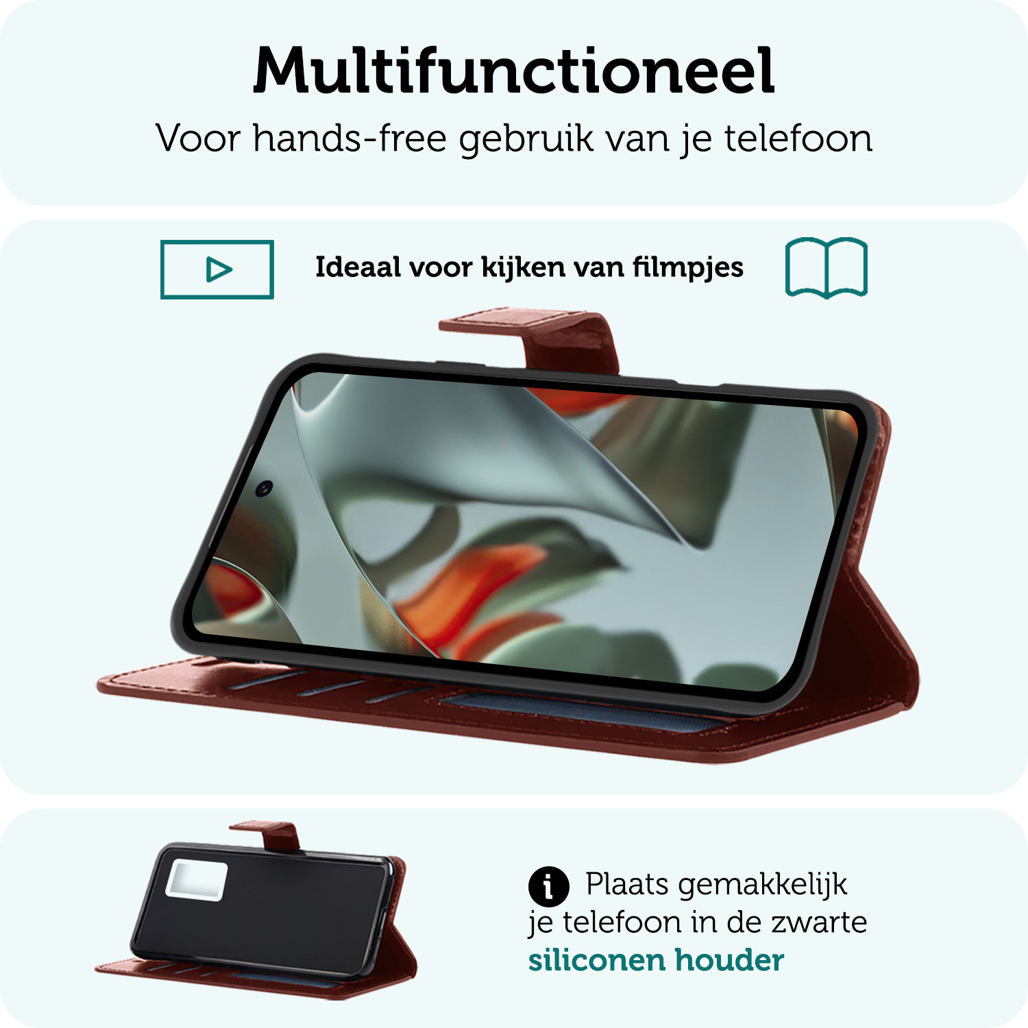 Forterra Hoesje Geschikt voor Google Pixel 9 Hoesje Book Case Hoes Portemonnee Cover Walletcase - Hoes Geschikt voor Google Pixel 9 Hoes Bookcase Hoesje - Bruin