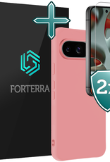 Forterra Hoesje Geschikt voor Google Pixel 9 Hoesje Siliconen Case Hoes Met 2x Screenprotector - Hoes Geschikt voor Google Pixel 9 Hoes Cover Case - Lichtroze