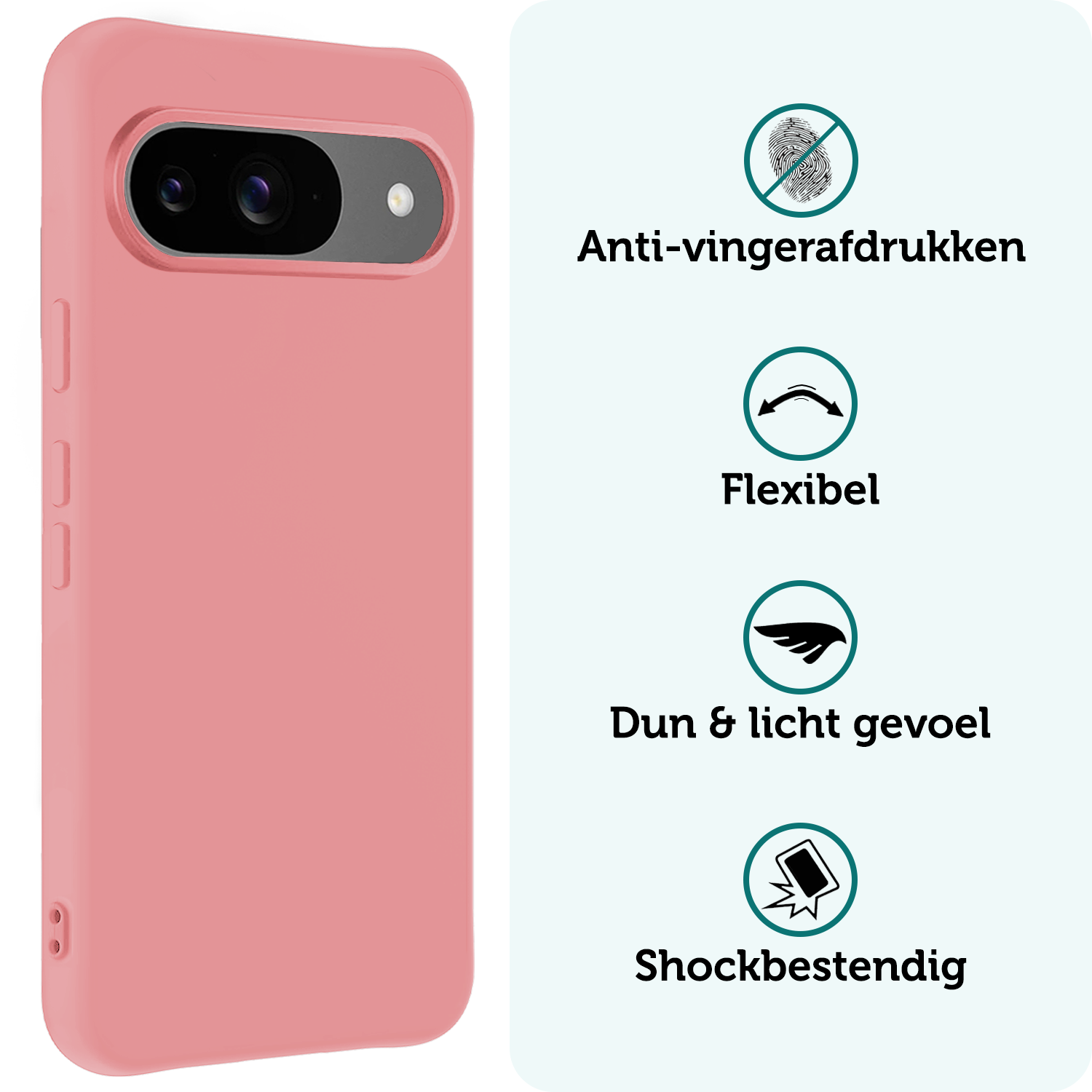 Forterra Hoesje Geschikt voor Google Pixel 9 Hoesje Siliconen Case Hoes Met 2x Screenprotector - Hoes Geschikt voor Google Pixel 9 Hoes Cover Case - Lichtroze