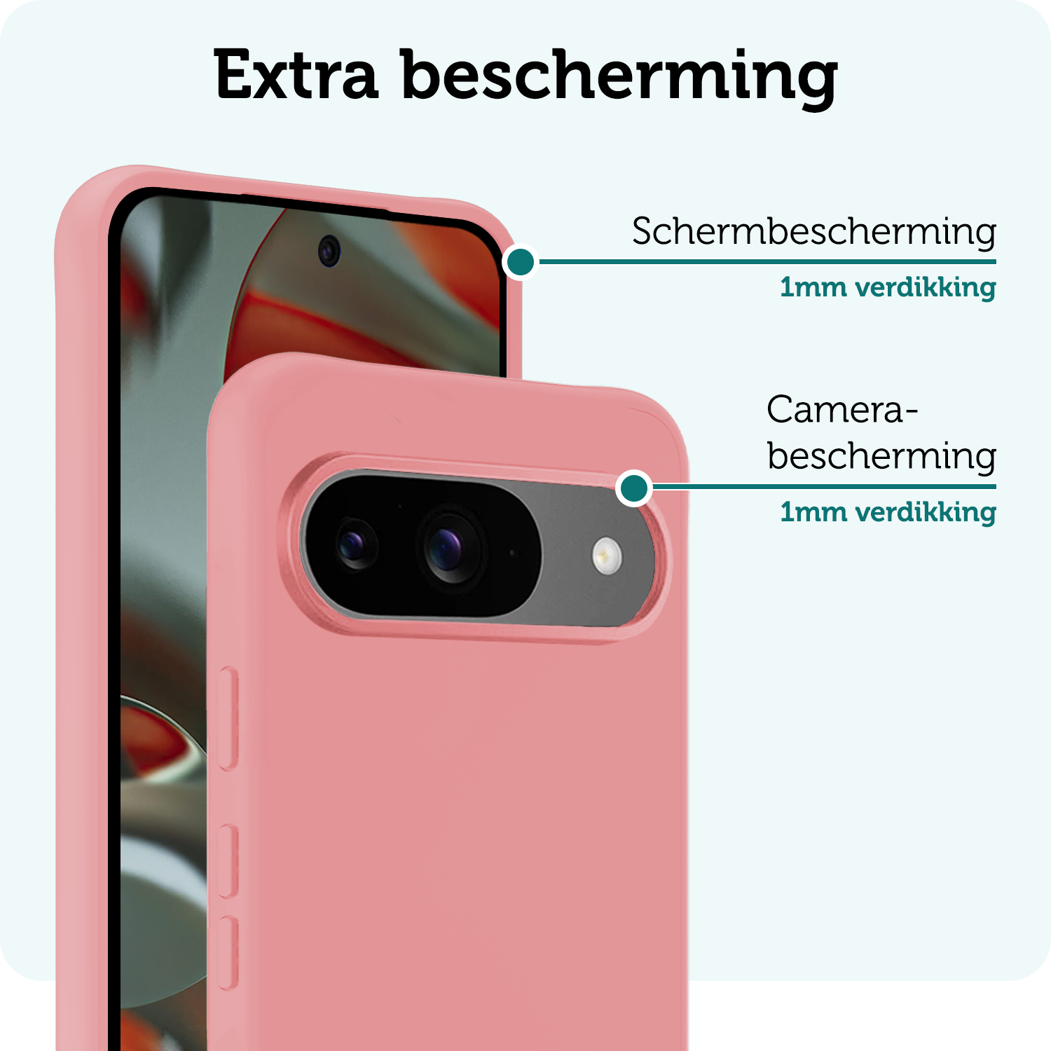 Forterra Hoesje Geschikt voor Google Pixel 9 Hoesje Siliconen Case Hoes Met 2x Screenprotector - Hoes Geschikt voor Google Pixel 9 Hoes Cover Case - Lichtroze