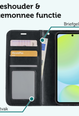 Forterra Hoesje Geschikt voor Samsung S24 FE Book Case Kunstleer Hoes - Hoes Geschikt voor Samsung Galaxy S24 FE Hoesje Bookcase Met Pasjeshouder - Zwart