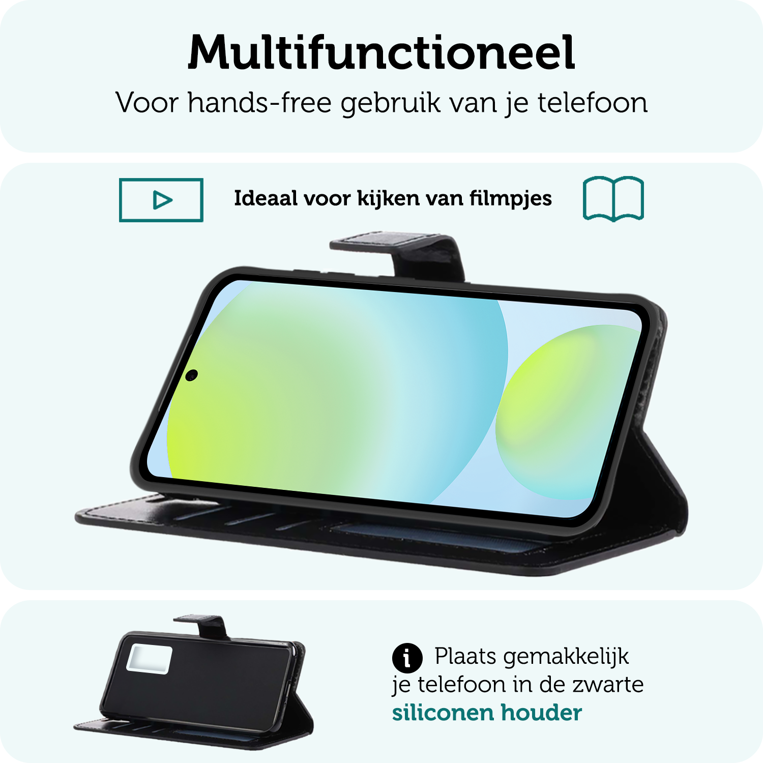 Forterra Hoesje Geschikt voor Samsung S24 FE Book Case Kunstleer Hoes - Hoes Geschikt voor Samsung Galaxy S24 FE Hoesje Bookcase Met Pasjeshouder - Zwart