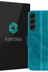Forterra Hoesje Geschikt voor Samsung S24 FE Book Case Kunstleer Hoes - Hoes Geschikt voor Samsung Galaxy S24 FE Hoesje Bookcase Met Pasjeshouder - Turquoise