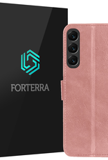 Forterra Hoesje Geschikt voor Samsung S24 FE Book Case Kunstleer Hoes - Hoes Geschikt voor Samsung Galaxy S24 FE Hoesje Bookcase Met Pasjeshouder - Rosé goud
