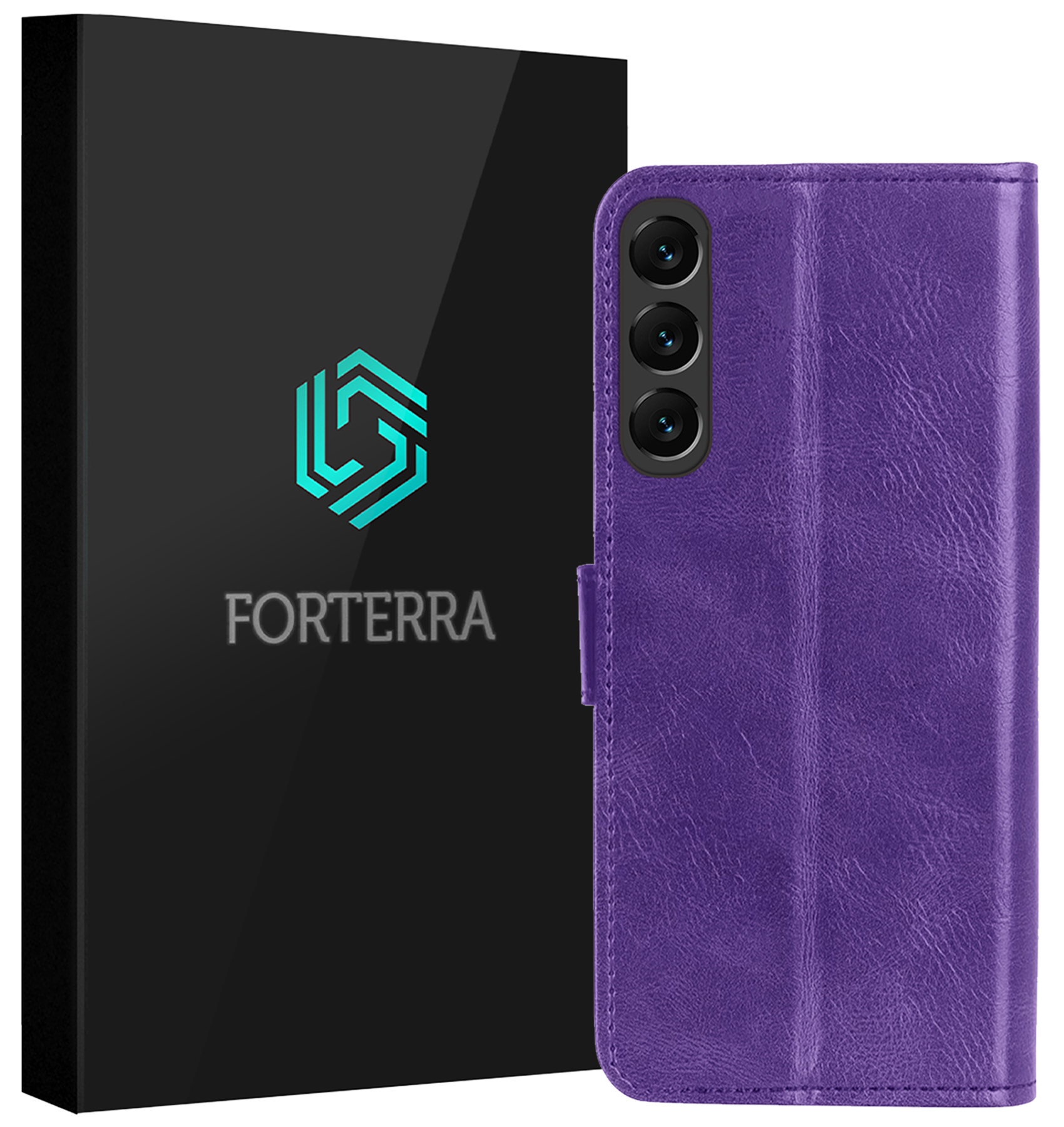 Forterra Hoesje Geschikt voor Samsung S24 FE Book Case Kunstleer Hoes - Hoes Geschikt voor Samsung Galaxy S24 FE Hoesje Bookcase Met Pasjeshouder - Paars