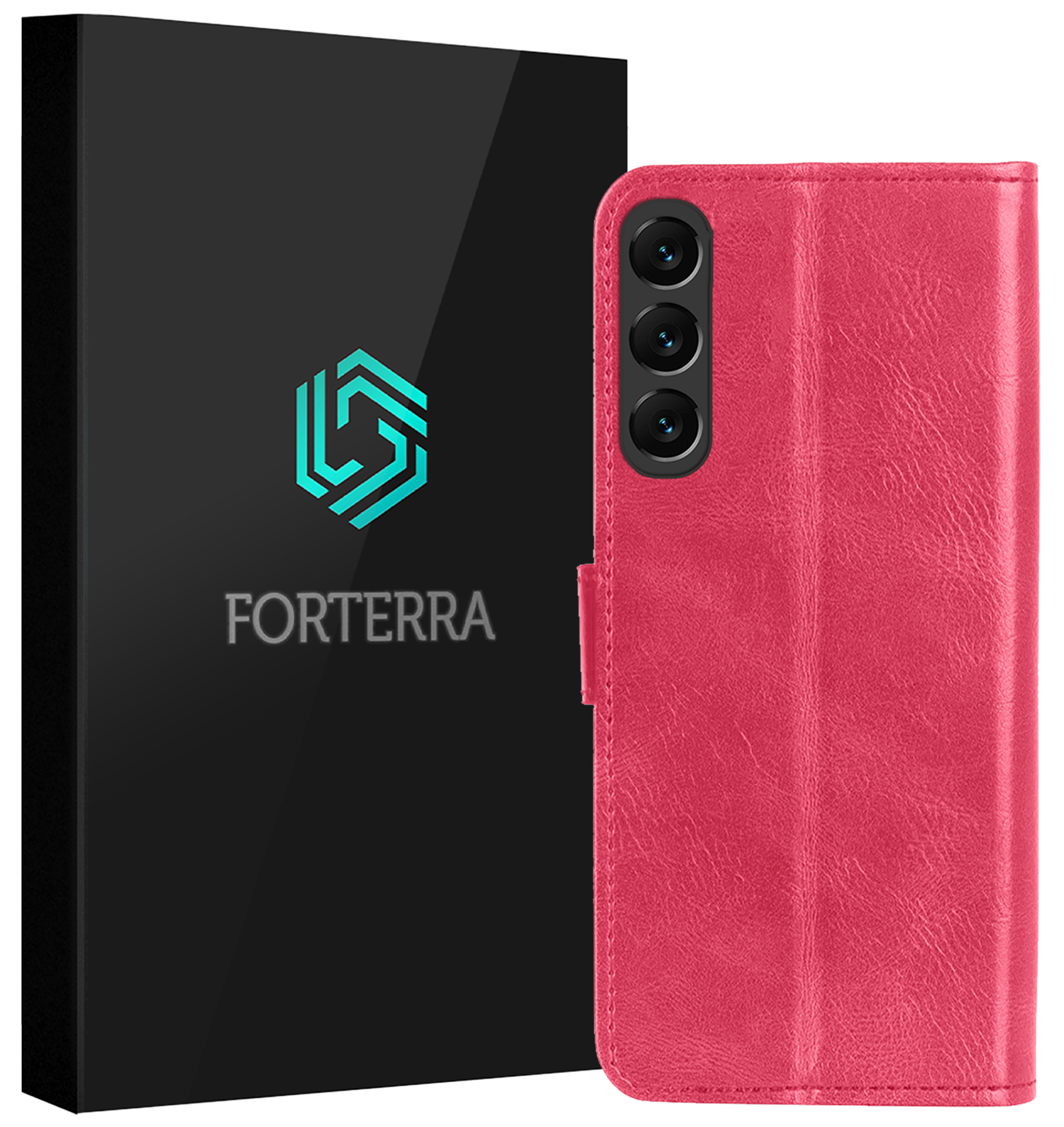 Forterra Hoesje Geschikt voor Samsung S24 FE Book Case Kunstleer Hoes - Hoes Geschikt voor Samsung Galaxy S24 FE Hoesje Bookcase Met Pasjeshouder - Donkerroze