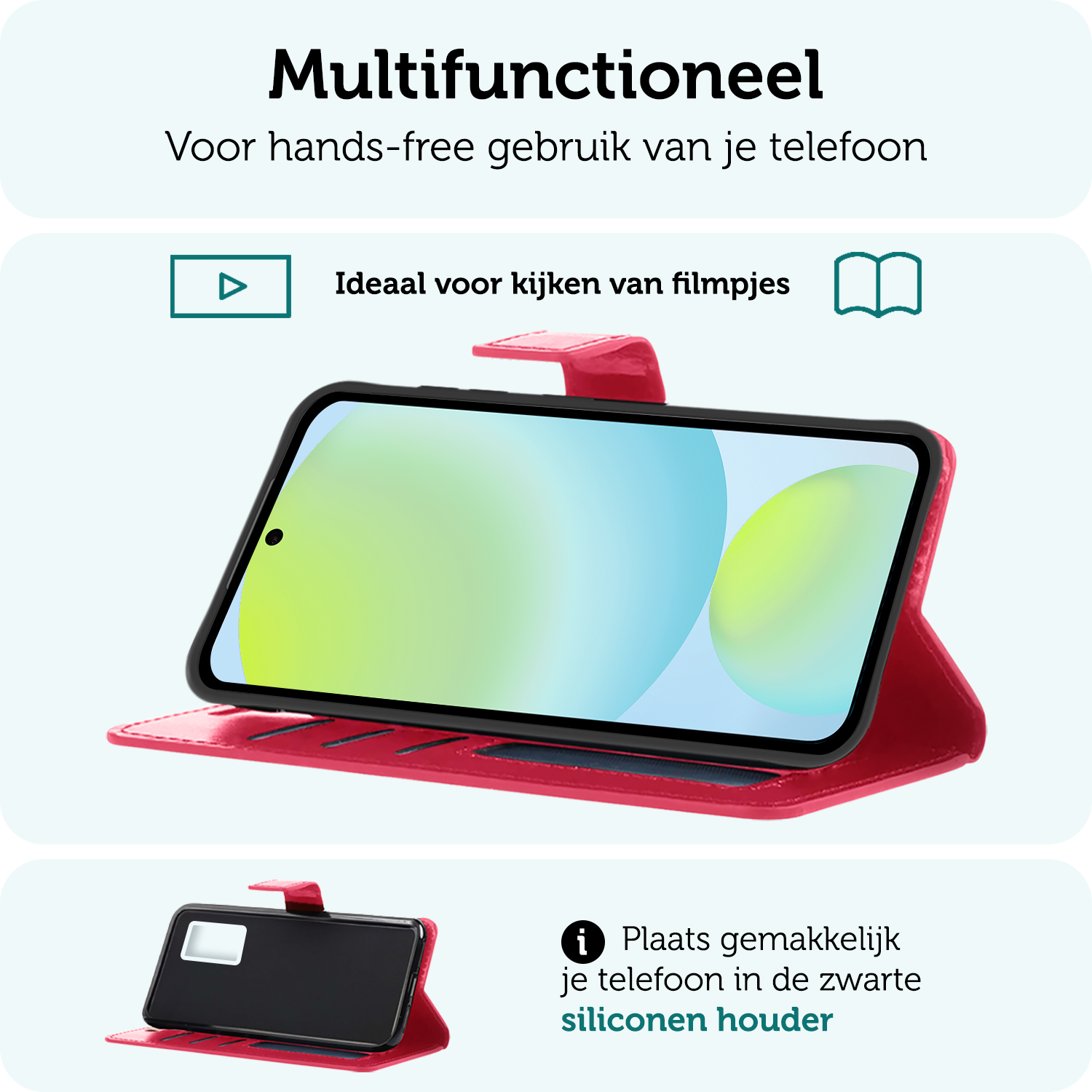 Forterra Hoesje Geschikt voor Samsung S24 FE Book Case Kunstleer Hoes - Hoes Geschikt voor Samsung Galaxy S24 FE Hoesje Bookcase Met Pasjeshouder - Donkerroze