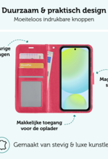 Forterra Hoesje Geschikt voor Samsung S24 FE Book Case Kunstleer Hoes - Hoes Geschikt voor Samsung Galaxy S24 FE Hoesje Bookcase Met Pasjeshouder - Donkerroze