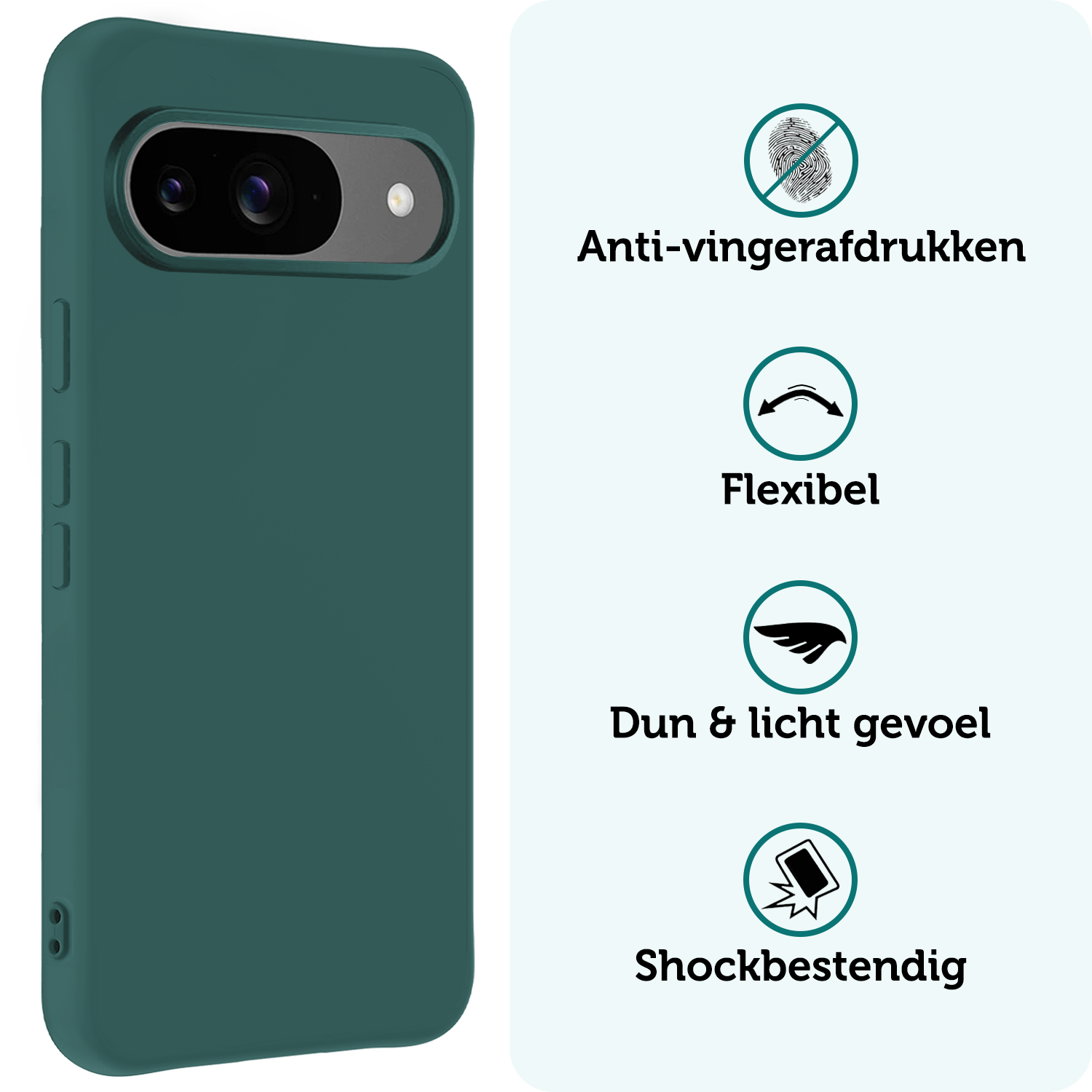 Forterra Hoesje Geschikt voor Google Pixel 9 Hoesje Siliconen Case Hoes Met 2x Screenprotector - Hoes Geschikt voor Google Pixel 9 Hoes Cover Case - Donkergroen