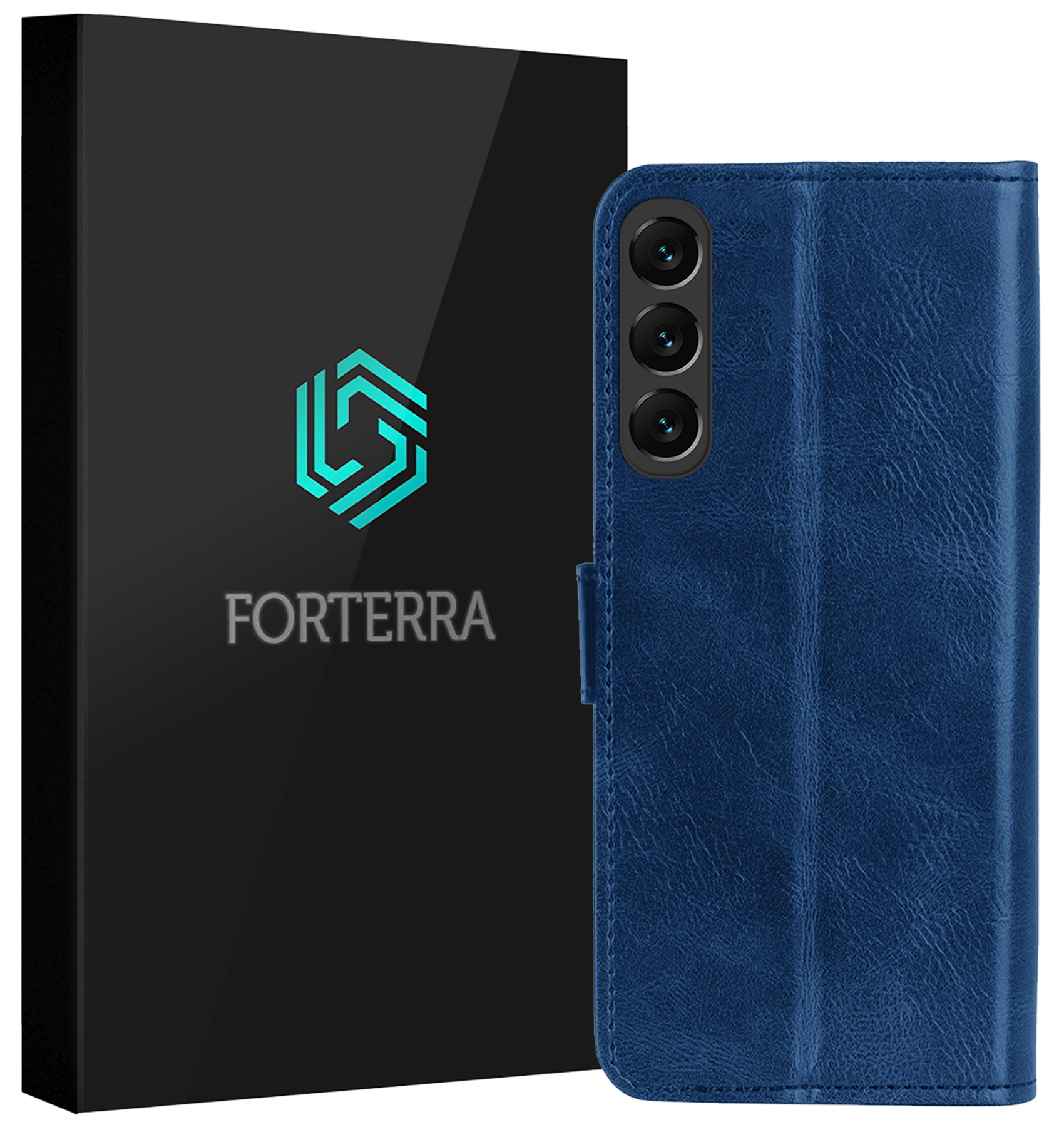 Forterra Hoesje Geschikt voor Samsung S24 FE Book Case Kunstleer Hoes - Hoes Geschikt voor Samsung Galaxy S24 FE Hoesje Bookcase Met Pasjeshouder - Donkerblauw