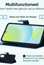 Forterra Hoesje Geschikt voor Samsung S24 FE Book Case Kunstleer Hoes - Hoes Geschikt voor Samsung Galaxy S24 FE Hoesje Bookcase Met Pasjeshouder - Donkerblauw