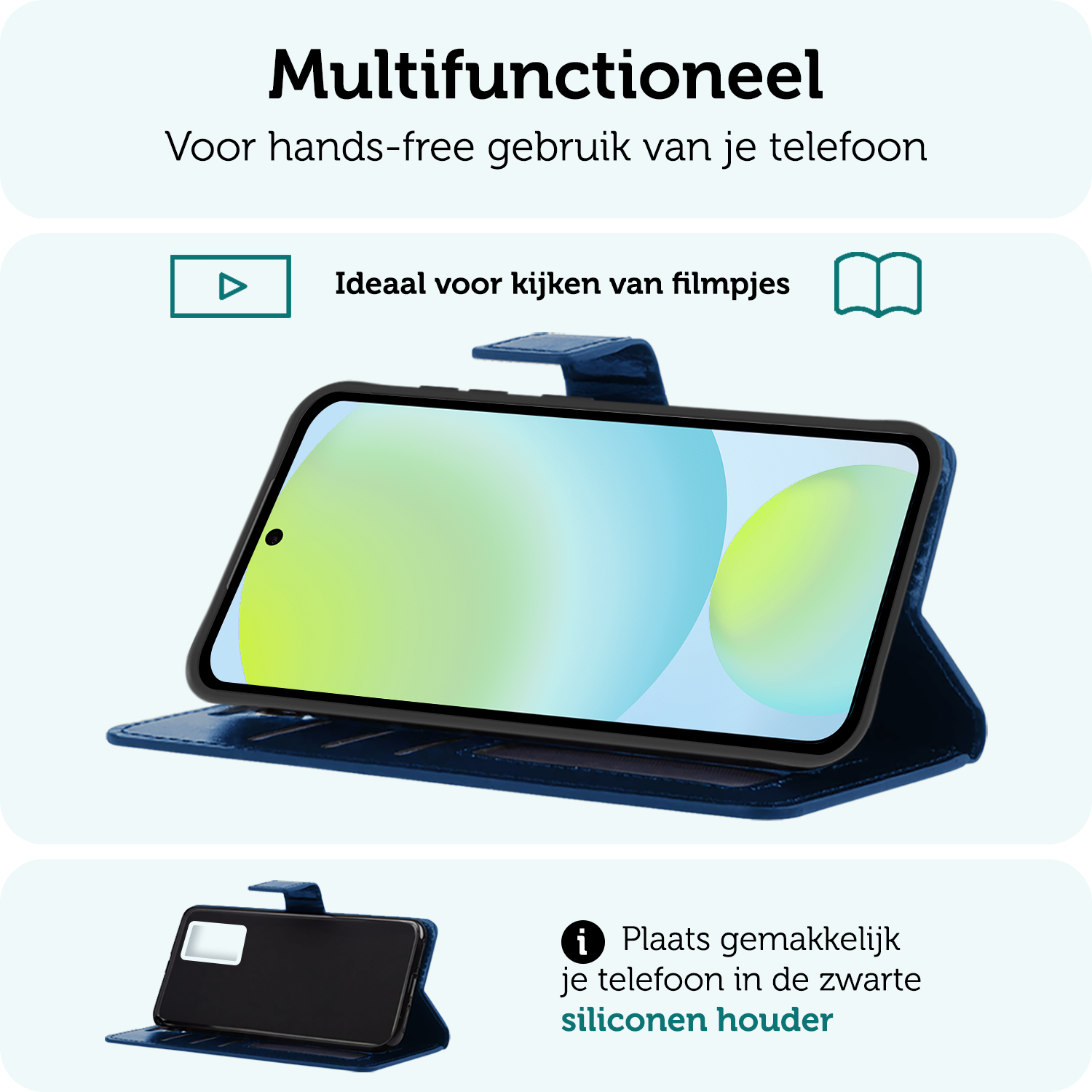 Forterra Hoesje Geschikt voor Samsung S24 FE Book Case Kunstleer Hoes - Hoes Geschikt voor Samsung Galaxy S24 FE Hoesje Bookcase Met Pasjeshouder - Donkerblauw