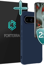 Forterra Hoesje Geschikt voor Google Pixel 9 Hoesje Siliconen Case Hoes Met 2x Screenprotector - Hoes Geschikt voor Google Pixel 9 Hoes Cover Case - Donkerblauw
