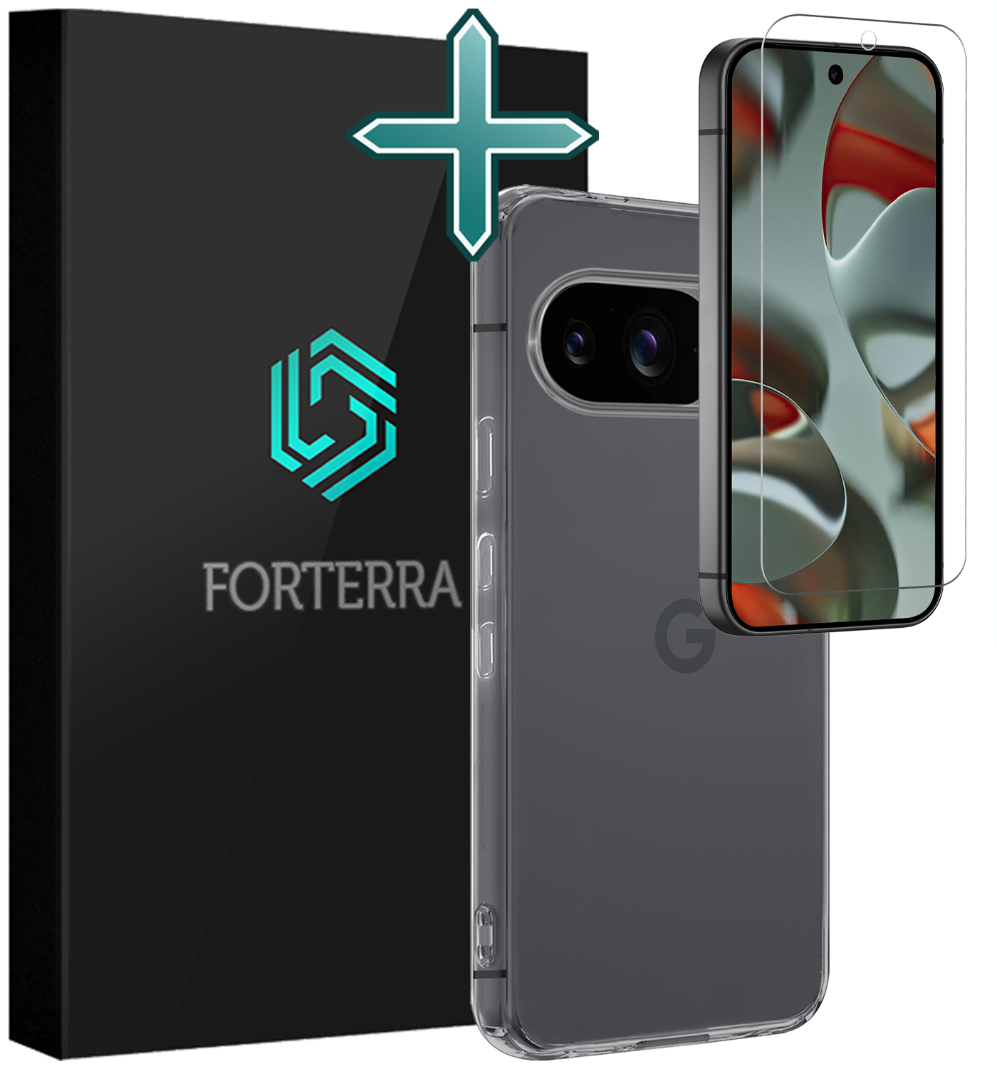 Forterra Hoesje Geschikt voor Google Pixel 9 Hoesje Siliconen Case Hoes Met Screenprotector - Hoes Geschikt voor Google Pixel 9 Hoes Cover Case - Transparant