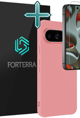 Forterra Hoesje Geschikt voor Google Pixel 9 Hoesje Siliconen Case Hoes Met Screenprotector - Hoes Geschikt voor Google Pixel 9 Hoes Cover Case - Lichtroze