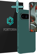 Forterra Hoesje Geschikt voor Google Pixel 9 Hoesje Siliconen Case Hoes Met Screenprotector - Hoes Geschikt voor Google Pixel 9 Hoes Cover Case - Donkergroen