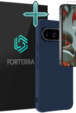 Forterra Hoesje Geschikt voor Google Pixel 9 Hoesje Siliconen Case Hoes Met Screenprotector - Hoes Geschikt voor Google Pixel 9 Hoes Cover Case - Donkerblauw