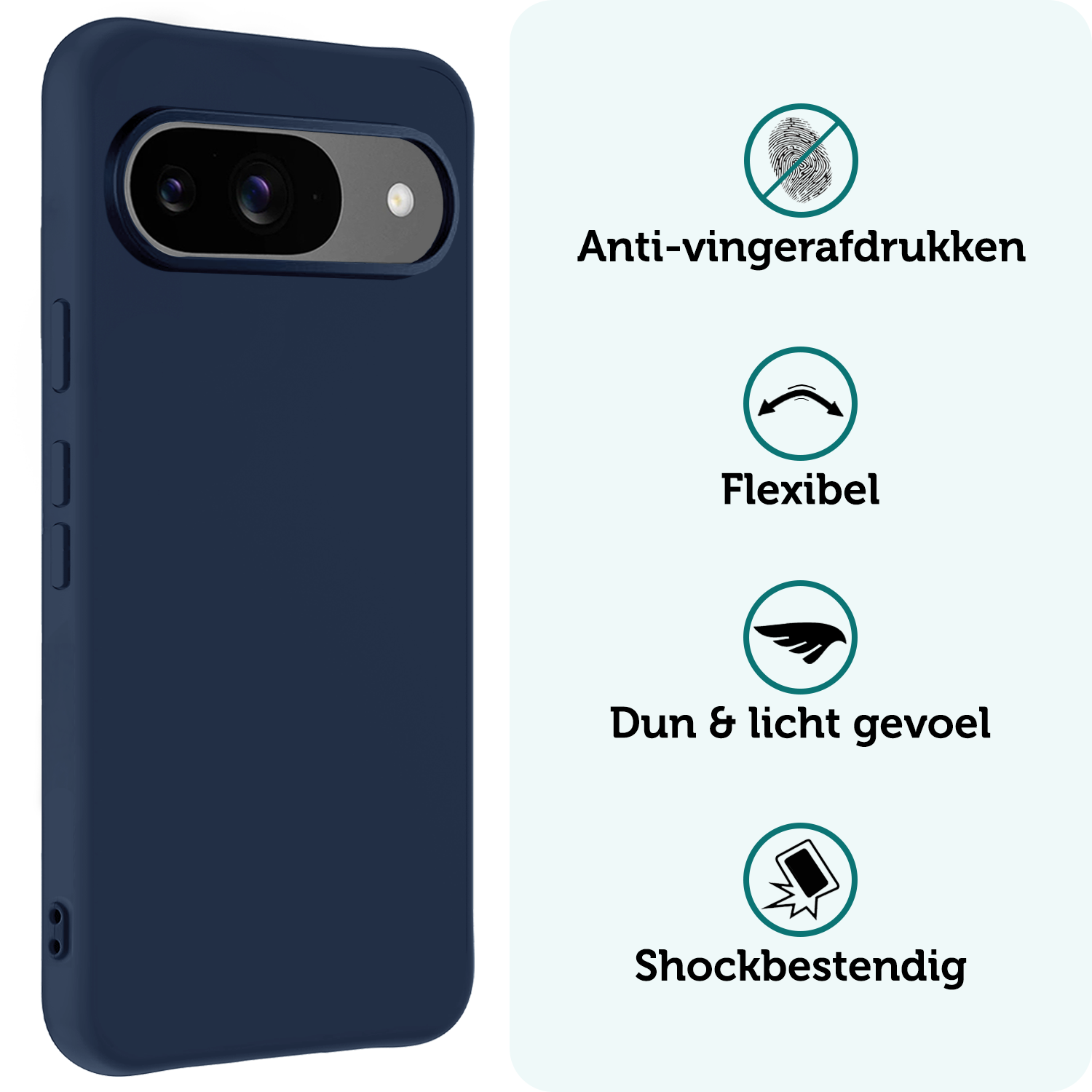 Forterra Hoesje Geschikt voor Google Pixel 9 Hoesje Siliconen Case Hoes Met Screenprotector - Hoes Geschikt voor Google Pixel 9 Hoes Cover Case - Donkerblauw