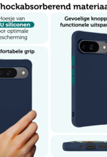 Forterra Hoesje Geschikt voor Google Pixel 9 Hoesje Siliconen Case Hoes Met Screenprotector - Hoes Geschikt voor Google Pixel 9 Hoes Cover Case - Donkerblauw