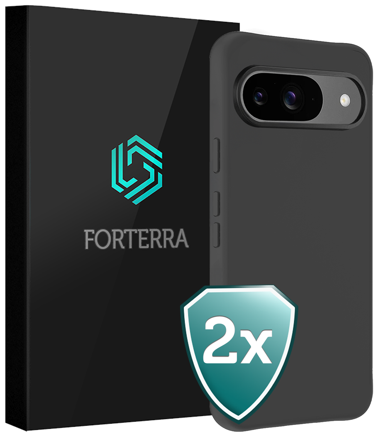 Forterra Hoesje Geschikt voor Google Pixel 9 Hoesje Siliconen Case Hoes - Hoes Geschikt voor Google Pixel 9 Hoes Cover Case - Zwart - 2 PACK