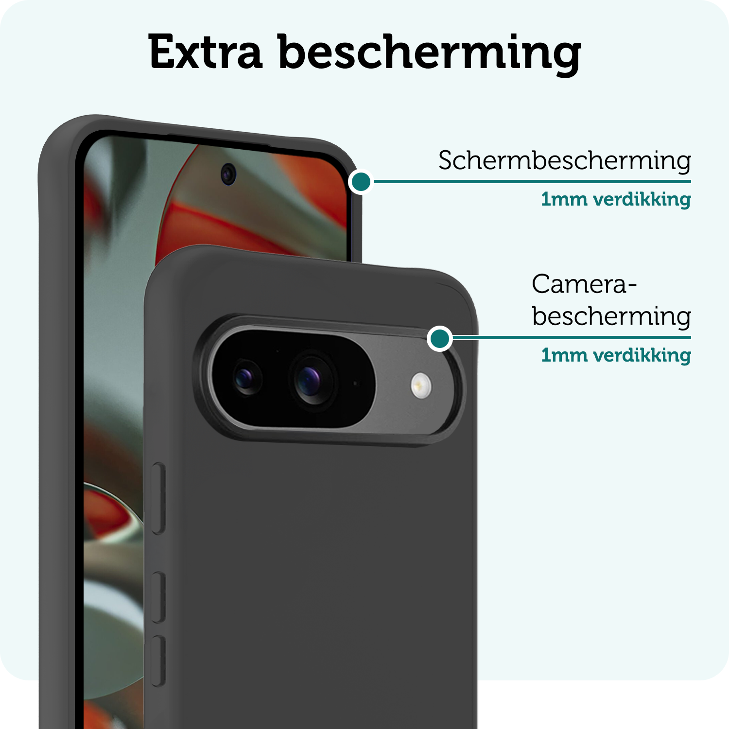 Forterra Hoesje Geschikt voor Google Pixel 9 Hoesje Siliconen Case Hoes - Hoes Geschikt voor Google Pixel 9 Hoes Cover Case - Zwart - 2 PACK