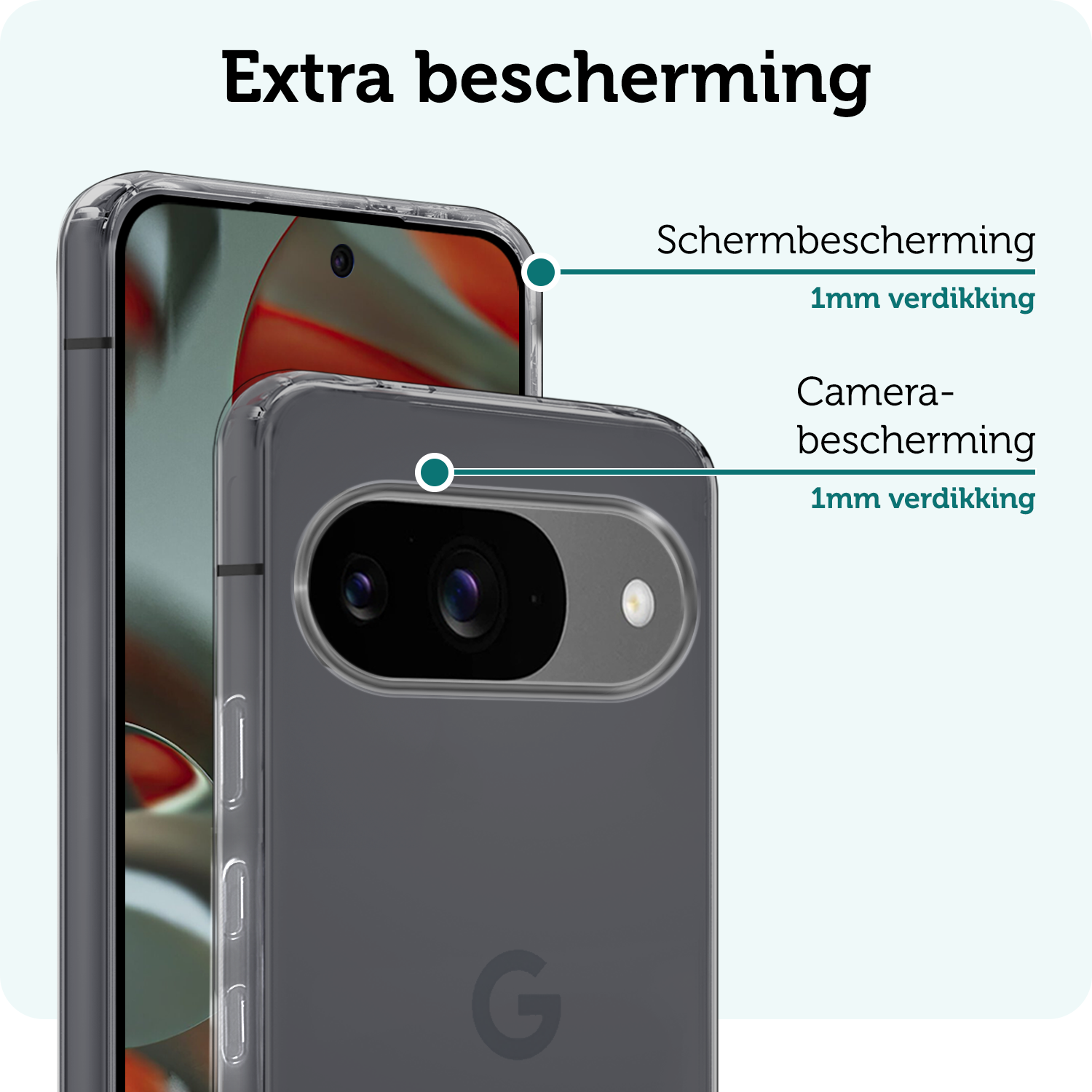 Forterra Hoesje Geschikt voor Google Pixel 9 Hoesje Siliconen Case Hoes - Hoes Geschikt voor Google Pixel 9 Hoes Cover Case - Transparant - 2 PACK