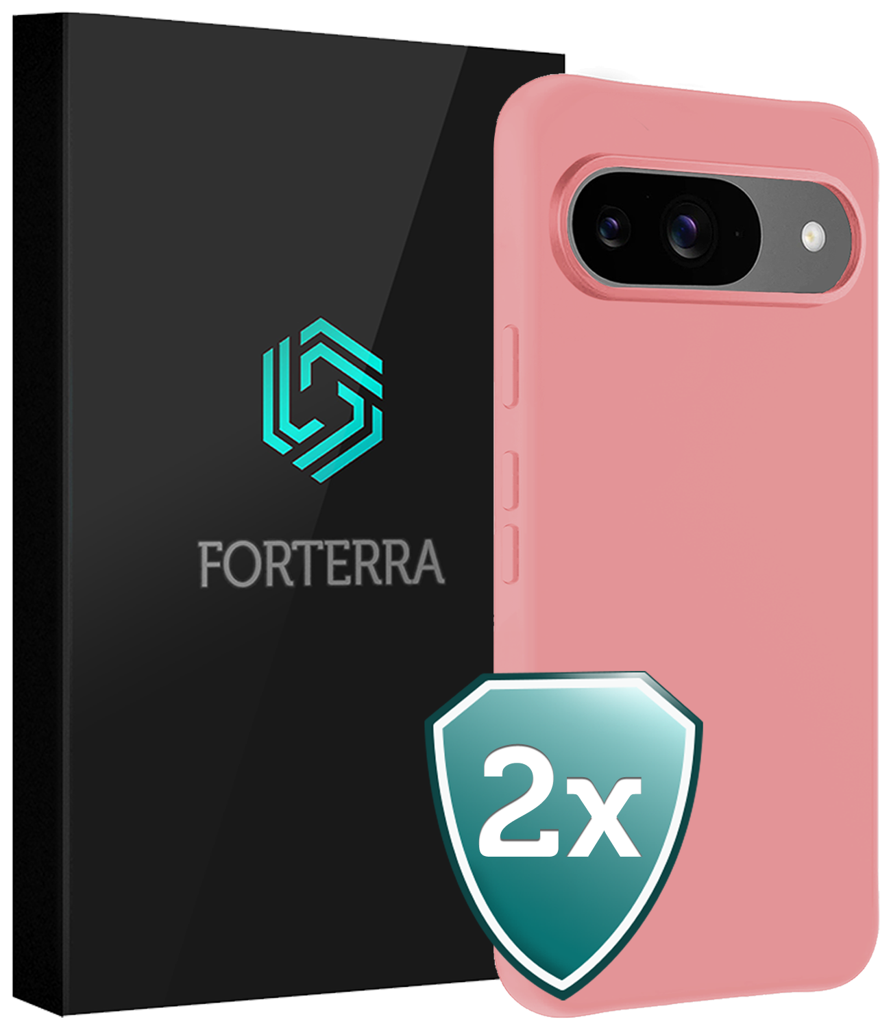 Forterra Hoesje Geschikt voor Google Pixel 9 Hoesje Siliconen Case Hoes - Hoes Geschikt voor Google Pixel 9 Hoes Cover Case - Lichtroze - 2 PACK