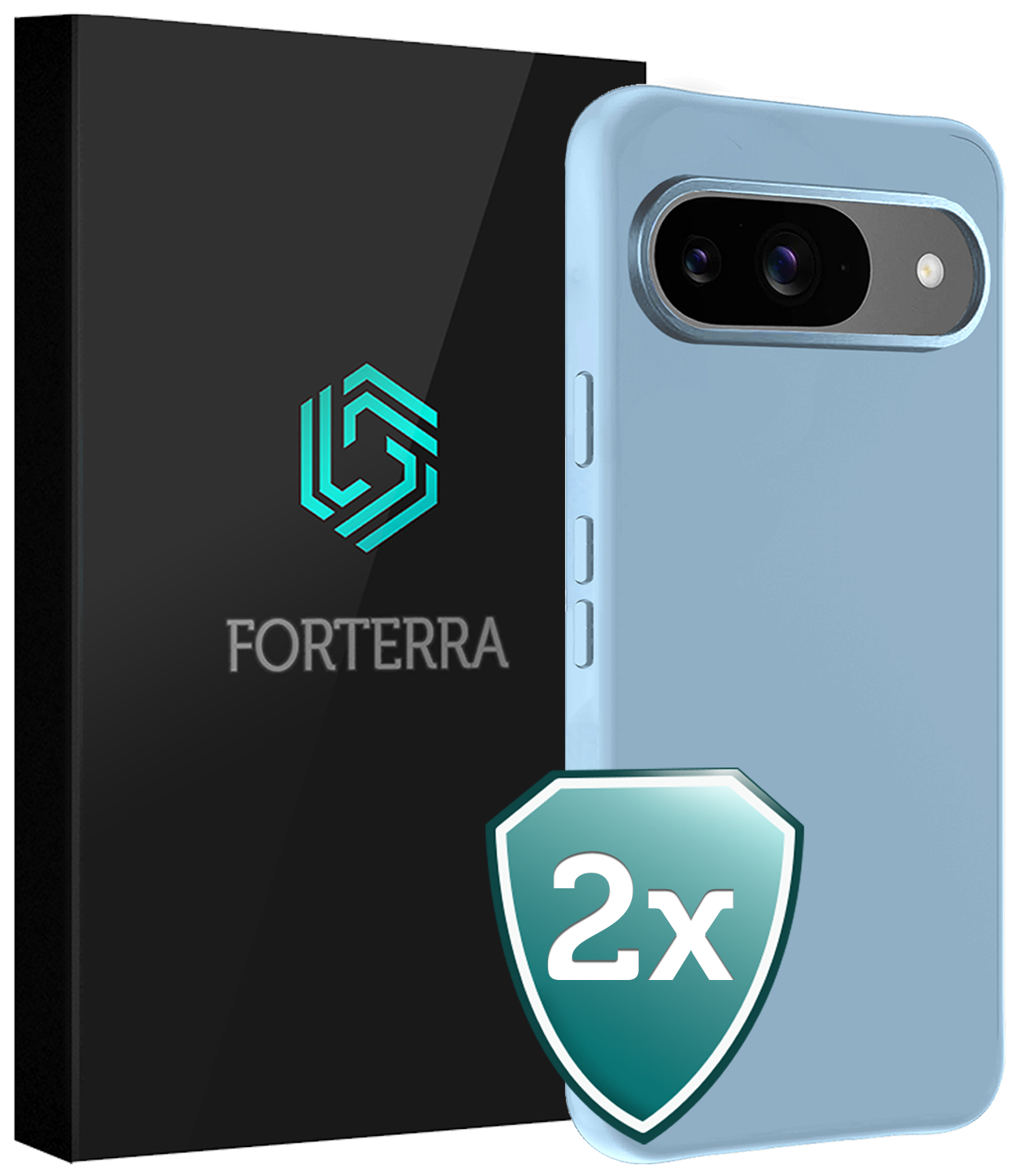Forterra Hoesje Geschikt voor Google Pixel 9 Hoesje Siliconen Case Hoes - Hoes Geschikt voor Google Pixel 9 Hoes Cover Case - Lichtblauw - 2 PACK