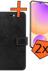 Nomfy Hoesje Geschikt voor Samsung S24 FE Hoes Bookcase Flipcase Book Cover Met 2x Screenprotector - Hoes Geschikt voor Samsung Galaxy S24 FE Hoesje Book Case - Zwart