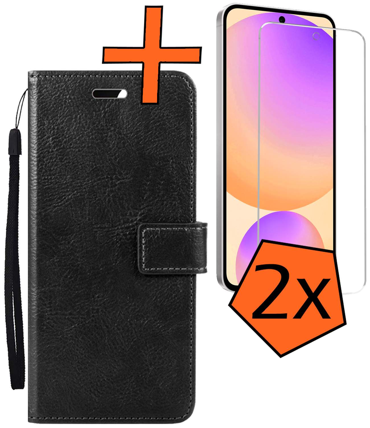 Nomfy Hoesje Geschikt voor Samsung S24 FE Hoes Bookcase Flipcase Book Cover Met 2x Screenprotector - Hoes Geschikt voor Samsung Galaxy S24 FE Hoesje Book Case - Zwart